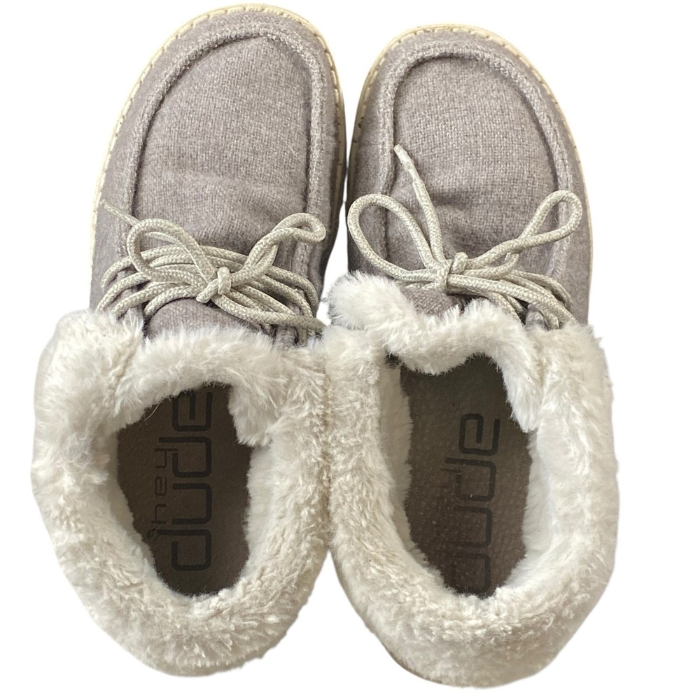 Hey Dude Wool Britt Shoes Womens 6 37 Gray Fuzzy Cozy Winter‎ Comfortable Casual - Picture 6 of 13